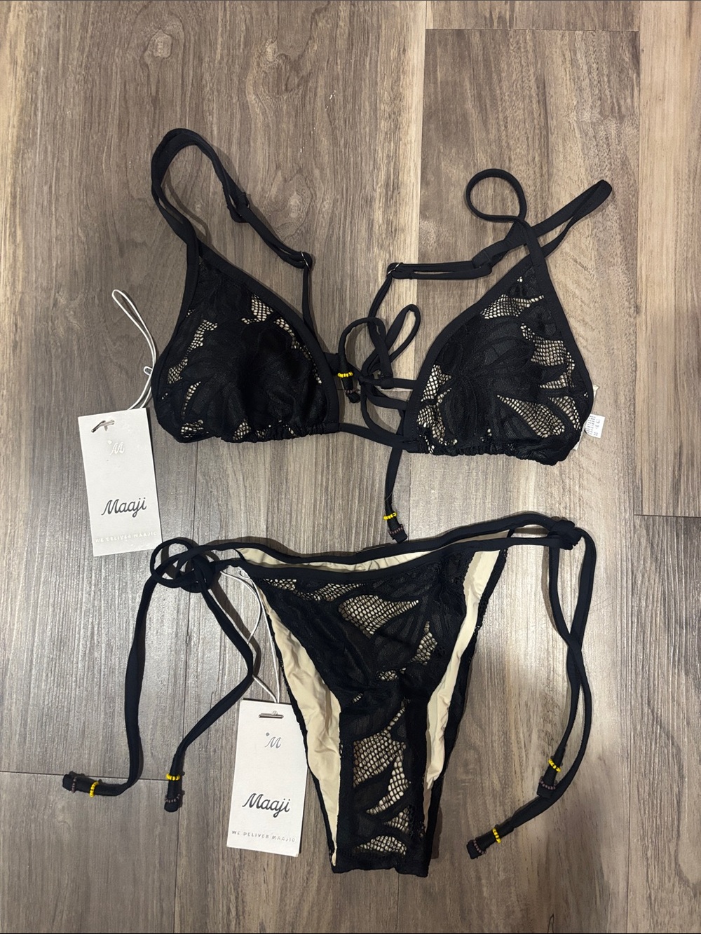 Maaji Black Crochet Lace Bandeau Triangle Bikini